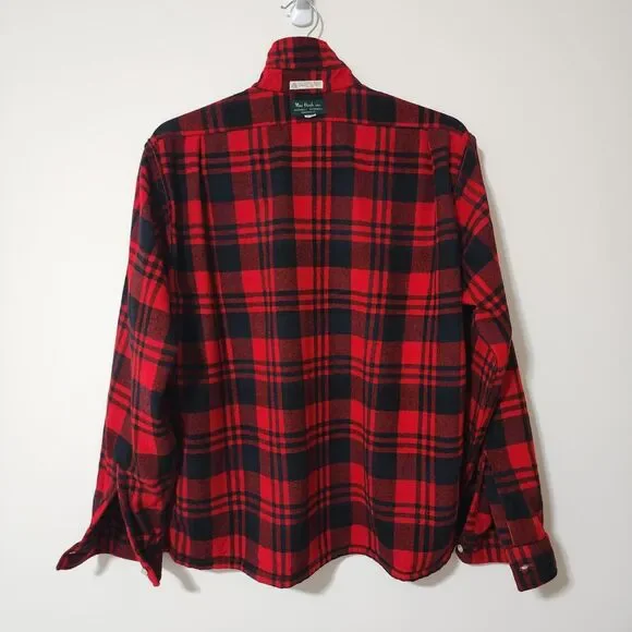 Vtg Mac Hugh Mens Virgin Wool Plaid 1/2 Zip Shirt Red Black Washable L/16-16.5 - Picture 5 of 8